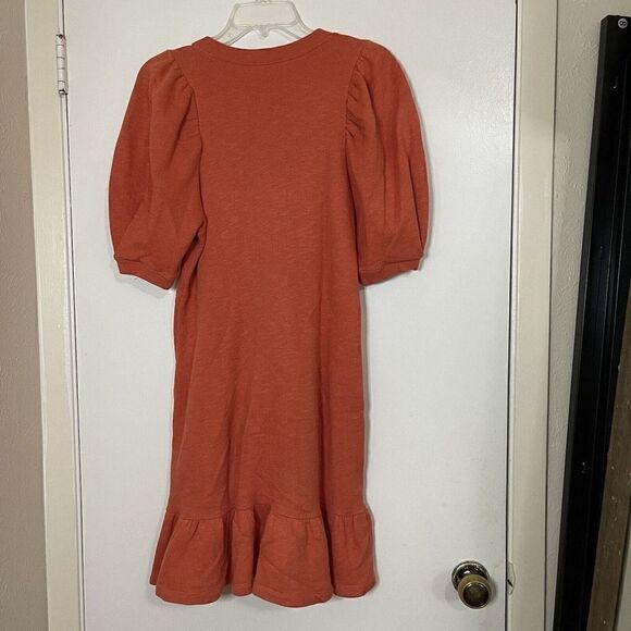 NWOT Ulla Johnson Landry Orange Puff Sleeve Ruffle Hem Sweatshirt Dress Small - Picture 6 of 7